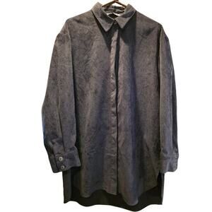 Zara Corduroy Shirt Women Sz L Gray Button Up‎ Long Sleeve Oversized New